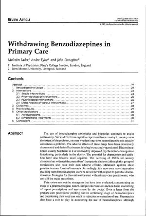 Withdrawing Benzodiazepines in Primary Care