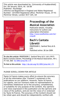 Bach's Cantata Libretti PROFESSOR C