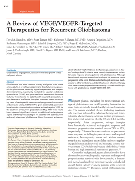 A Review of VEGF/VEGFR-Targeted Therapeutics for Recurrent Glioblastoma