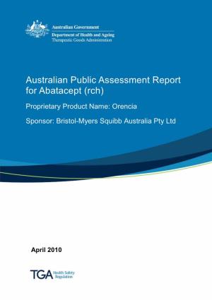 Australian Public Assessment Report for Abatacept (Rch)