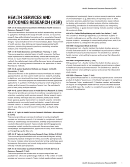 Health Services and Outcomes Research (HSR) 1