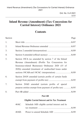 (Amendment) (Tax Concessions for Carried Interest) Ordinance 2021 2021 年第 9 號條例 Ord