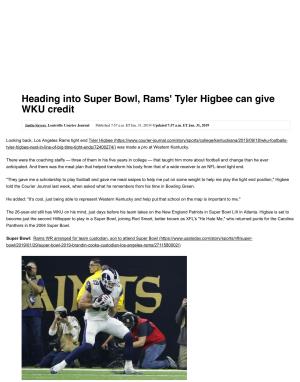 Heading Into Super Bowl, Rams' Tyler Higbee Can Give WKU Credit