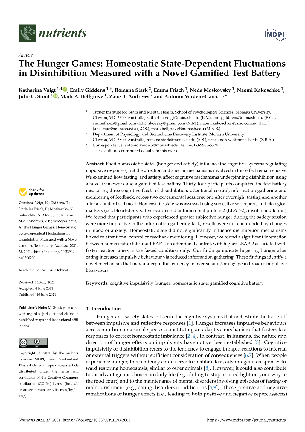 The Hunger Games: Homeostatic State-Dependent Fluctuations in Disinhibition Measured with a Novel Gamiﬁed Test Battery