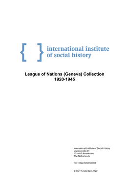 League of Nations (Geneva) Collection 1920-1945