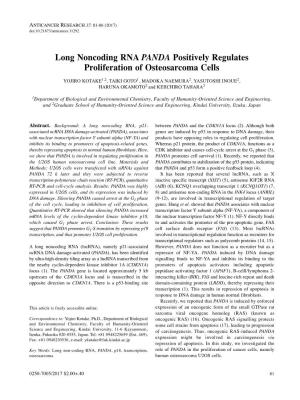 Long Noncoding RNA PANDA Positively Regulates Proliferation Of