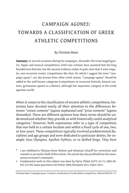 Campaign Agones: Towards a Classification of Greek Athletic Competitions