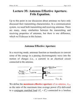 Lecture 35: Antenna Effective Aperture. Friis Equation