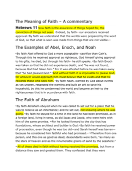 A Commentary the Examples of Abel, Enoch, and Noah the Faith of Abraham