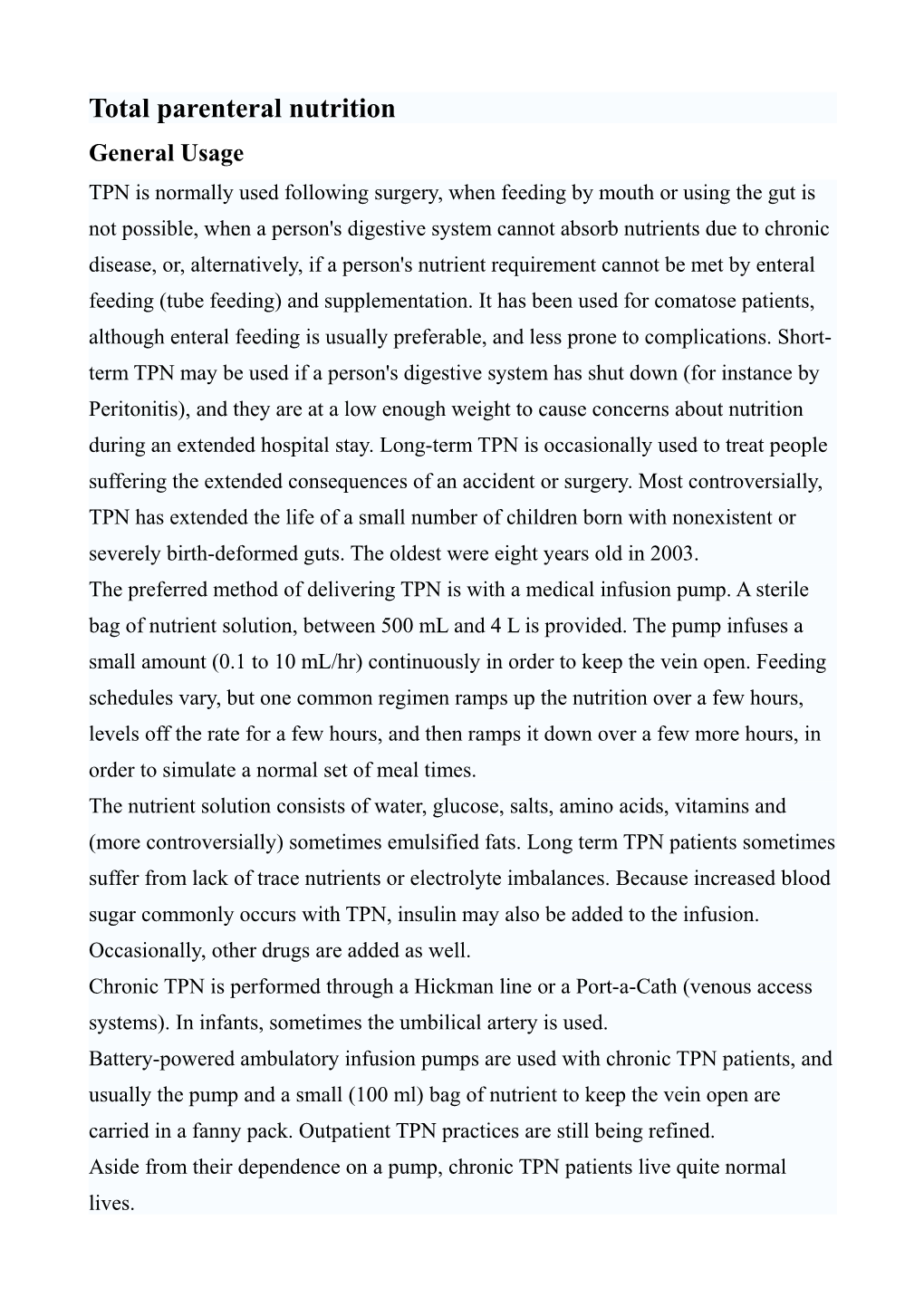 Total Parenteral Nutrition