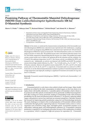 (Mtdh) from Caldicellulosiruptor Hydrothermalis 108 for D-Mannitol Synthesis