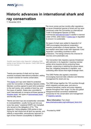 Historic Advances in International Shark and Ray Conservation 11 November 2014