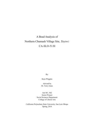A Bead Analysis of Northern Chumash Village Site, Tstyiwi: CA-SLO-51/H