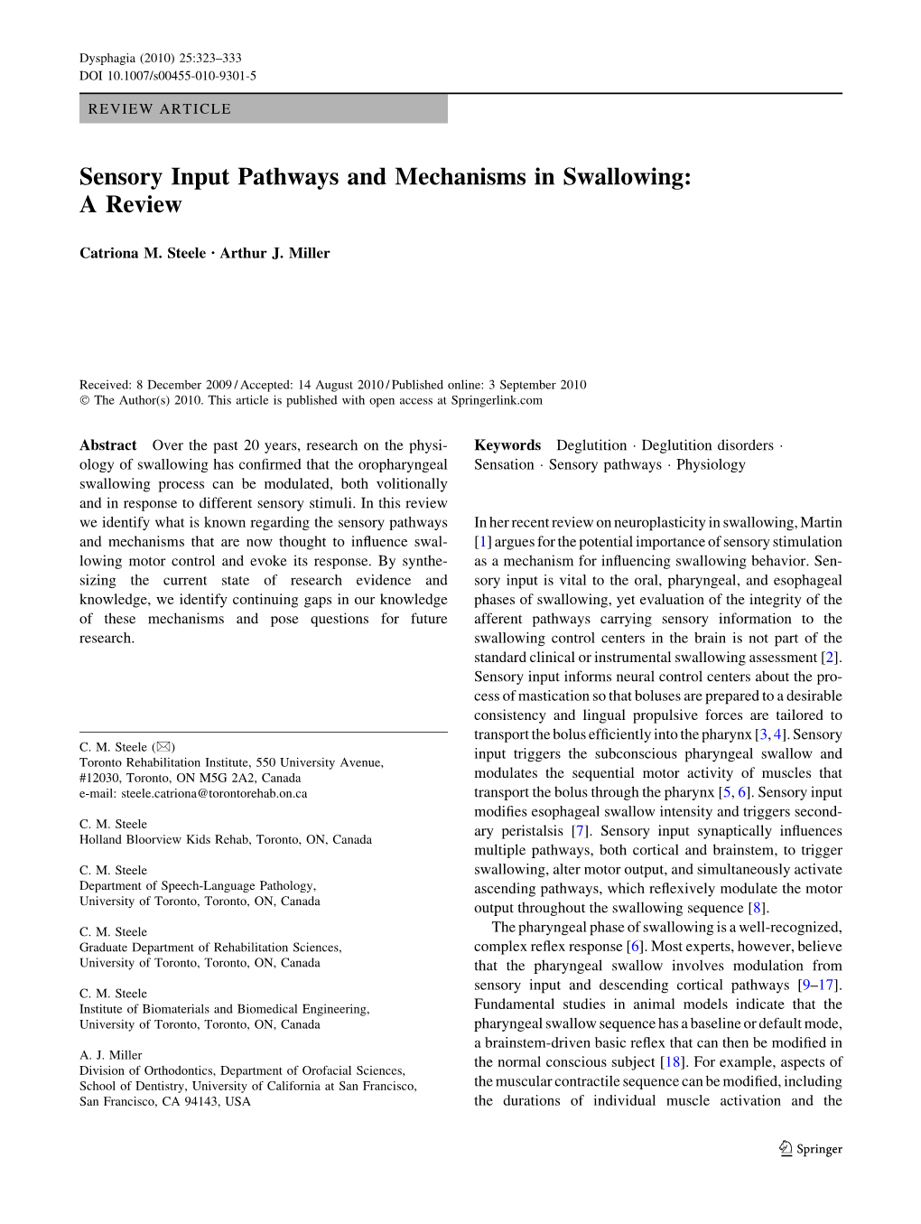 Sensory Input Pathways and Mechanisms in Swallowing: a Review