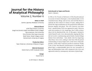 Early Russell on Types and Plurals of Analytical Philosophy Kevin C
