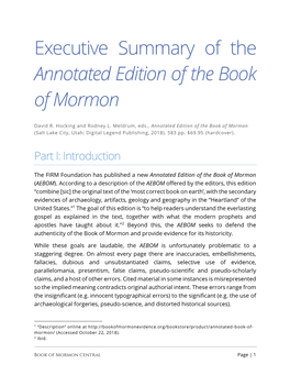Executive Summary of the Annotated Edition of the Book of Mormon