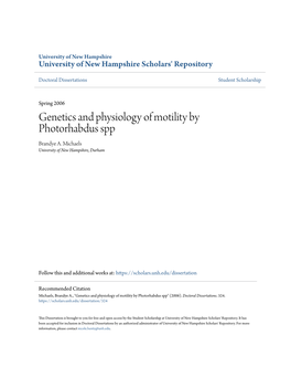 Genetics and Physiology of Motility by Photorhabdus Spp Brandye A