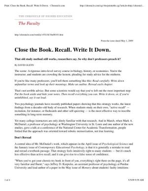 Close the Book. Recall. Write It Down. - Chronicle.Com