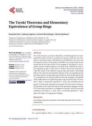 The Tarski Theorems and Elementary Equivalence of Group Rings