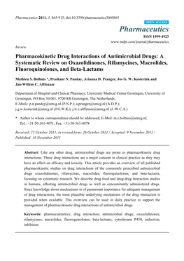 Pharmacokinetic Drug Interactions of Antimicrobial Drugs: a Systematic Review on Oxazolidinones, Rifamycines, Macrolides, Fluoroquinolones, and Beta-Lactams
