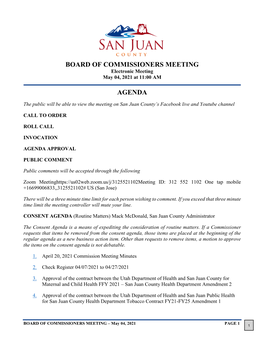 Board of Commissioners Meeting Agenda