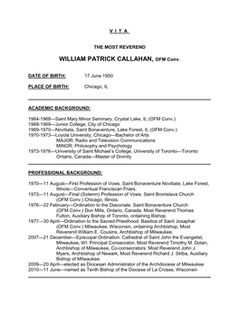 WILLIAM PATRICK CALLAHAN, OFM Conv