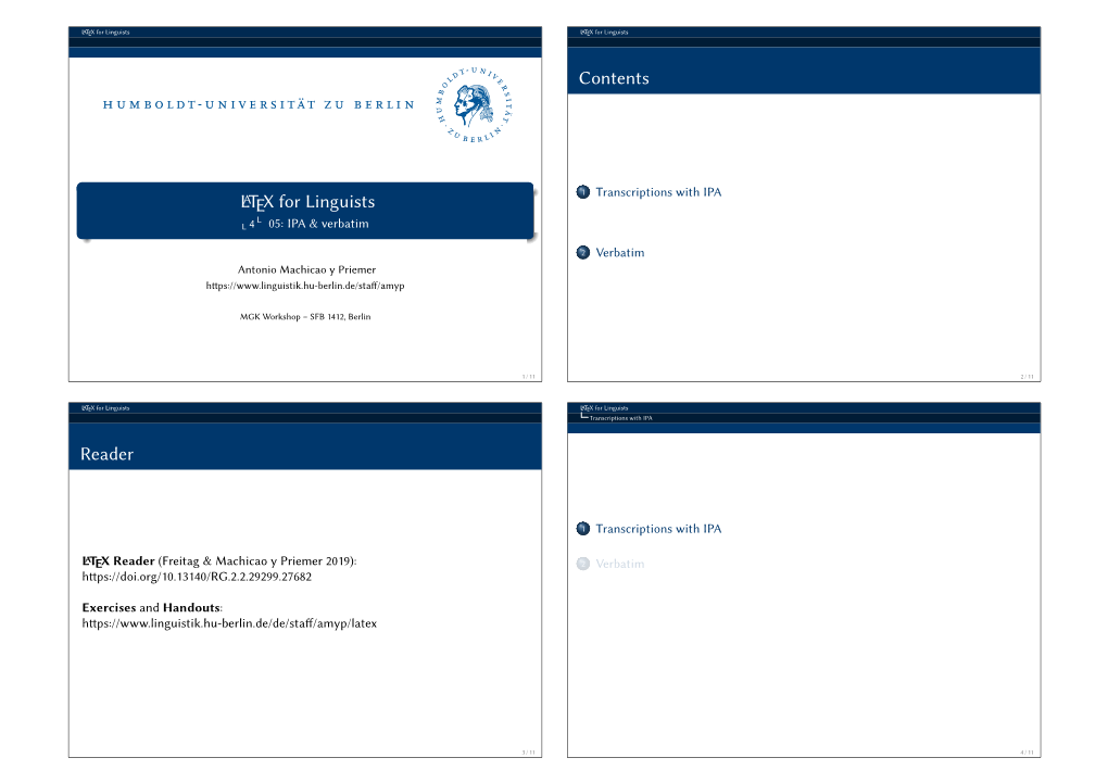 LATEX for Linguists Contents Reader