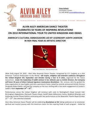 Alvin Ailey American Dance Theater Celebrates 50 Years of Inspiring Revelations on 2010 International Tour to United Kingdom and Israel