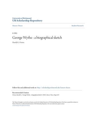 George Wythe : a Biographical Sketch Harold G