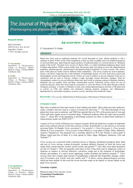 An Overview: Citrus Maxima ISSN 2230-480X JPHYTO 2015; 4(5): 263-267 September- October P