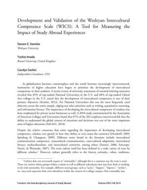 Development and Validation of the Wesleyan Intercultural Competence Scale (WICS): a Tool for Measuring the Impact of Study Abroad Experiences