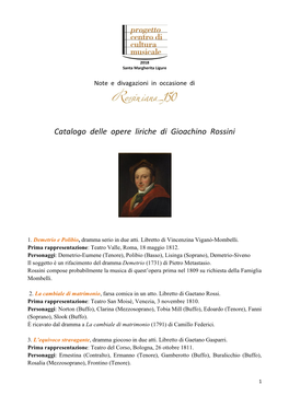 Catalogo Delle Opere Liriche Di Gioachino Rossini