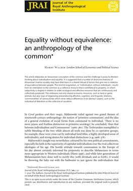 Equality Without Equivalence: an Anthropology of the Common&