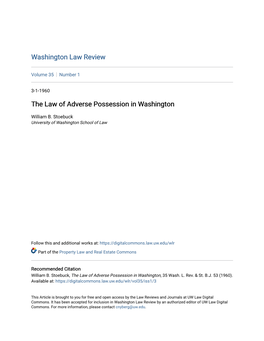 The Law of Adverse Possession in Washington