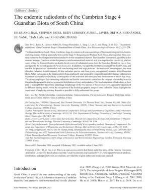 The Endemic Radiodonts of the Cambrian Stage 4 Guanshan Biota of South China