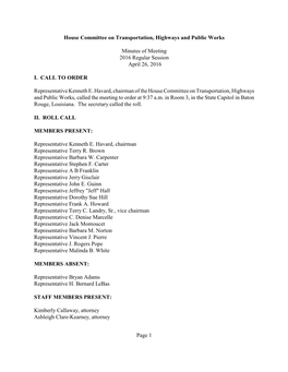 House Committee on Transportation, Highways and Public Works
