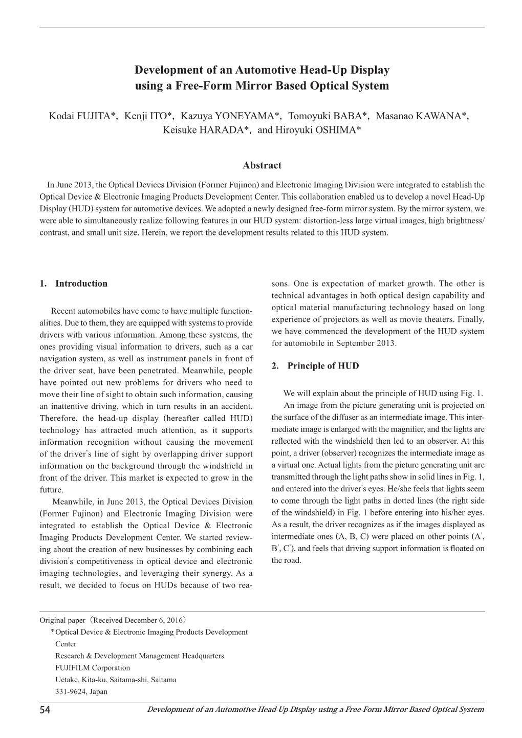 Development of an Automotive Head-Up Display Using a Free-Form Mirror Based Optical System