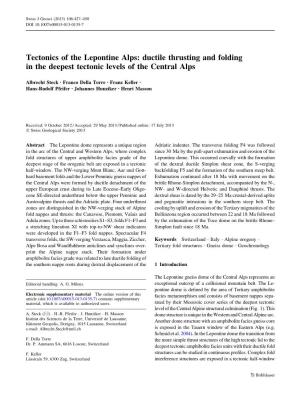 Tectonics of the Lepontine Alps: Ductile Thrusting and Folding in the Deepest Tectonic Levels of the Central Alps