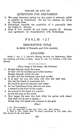 Psalms 126 and 127 Questions for Discussion 1
