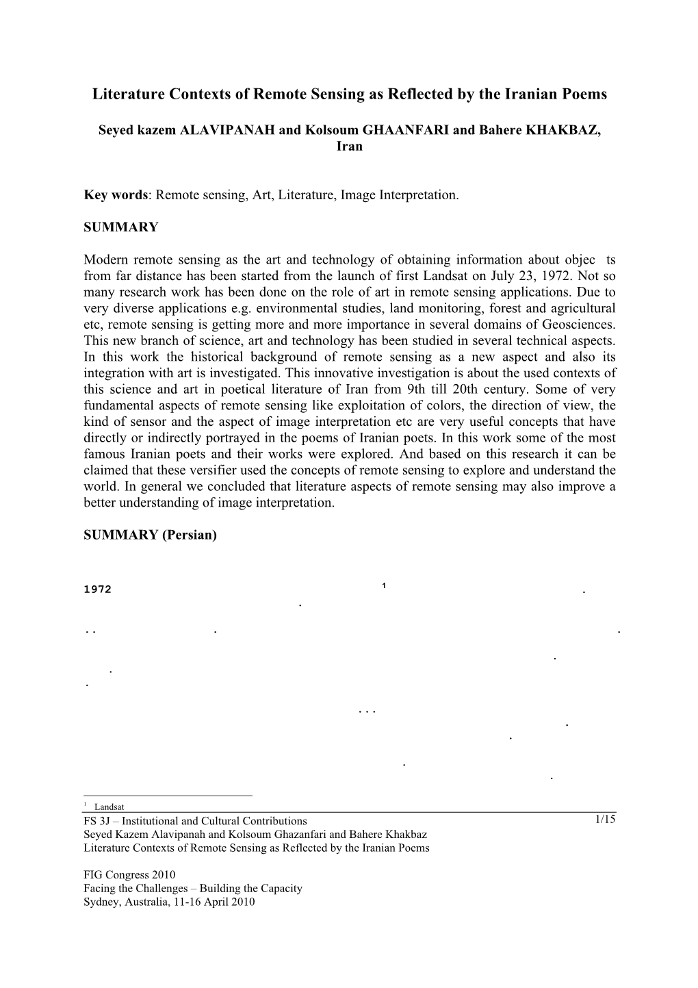 Literature Contexts of Remote Sensing As Reflected by the Iranian Poems