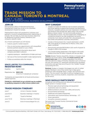 Trade Mission to Canada: Toronto & Montreal