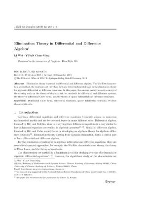 Elimination Theory in Differential and Difference Algebra