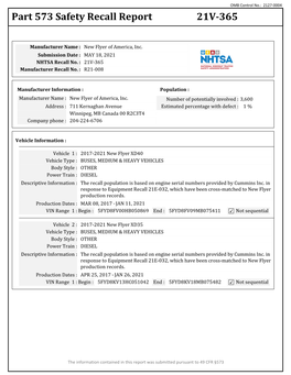 Part 573 Safety Recall Report 21V-365