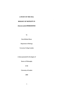 A Study of the Cell Biology of Motility in Eimeria Tenella Sporozoites