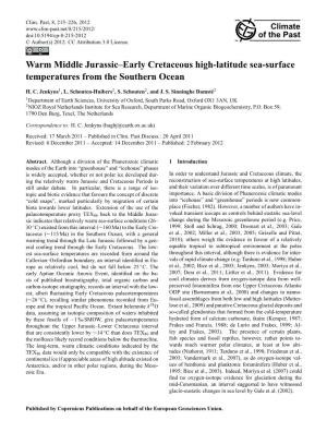 Warm Middle Jurassic–Early Cretaceous High-Latitude Sea-Surface Temperatures from the Southern Ocean