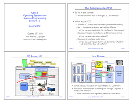 The Requirements of I/O OS Basics: I/O in a Picture