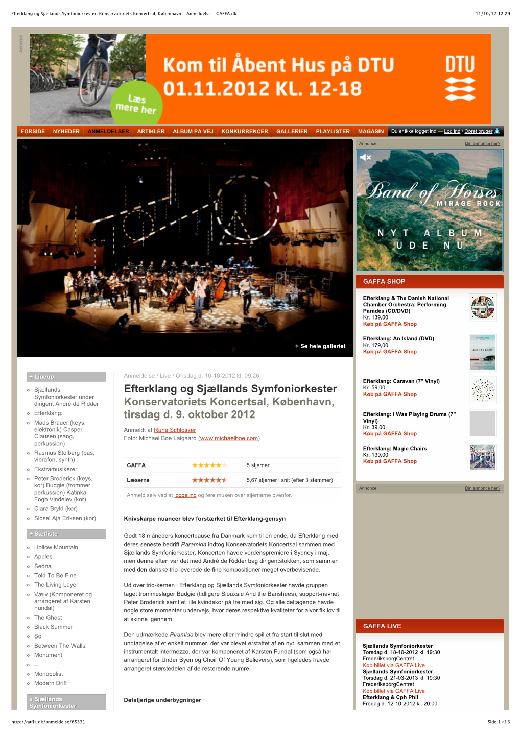 Efterklang Og Sjællands Symfoniorkester: Konservatoriets Koncertsal, København - Anmeldelse - GAFFA.Dk 11/10/12 12.29