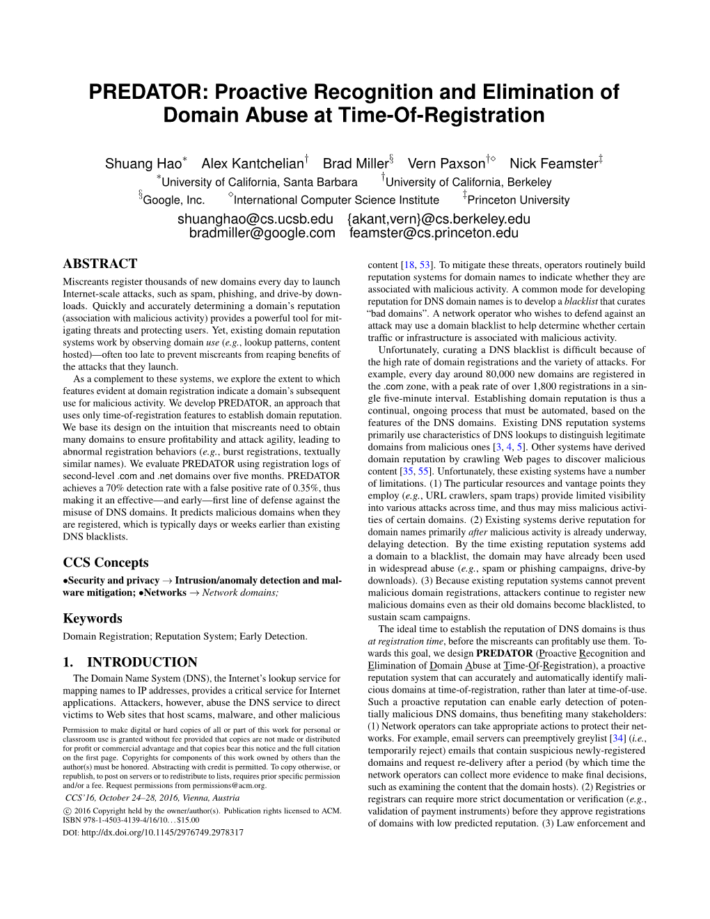 PREDATOR: Proactive Recognition and Elimination of Domain Abuse at Time-Of-Registration