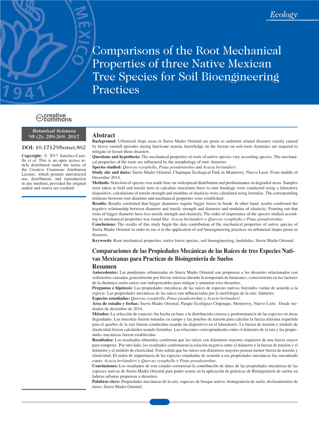 Abstract Comparaciones De Las Propiedades Mecánicas De Las Raíces De Tres Especies Nati- Vas Mexicanas Para Practicas De Bioin