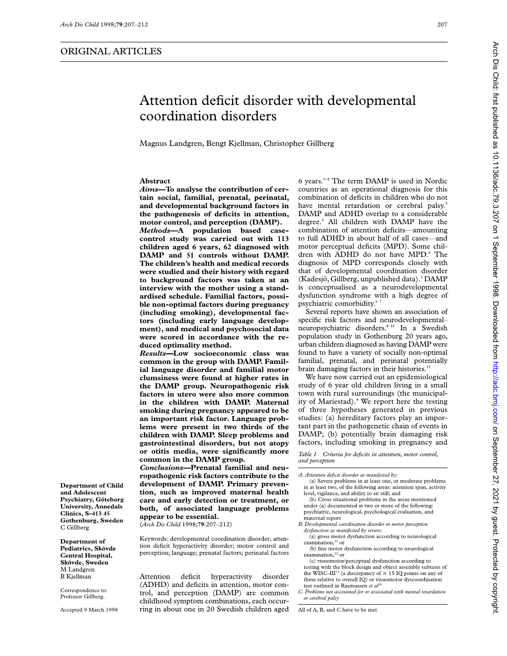 Attention Deficit Disorder with Developmental Coordination Disorders